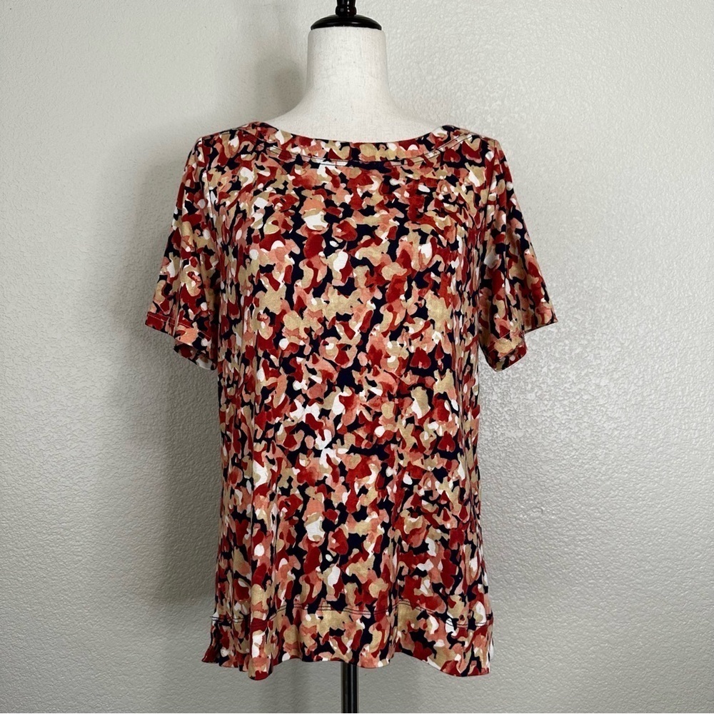 Chico's 100% Pima Cotton Camo Bateau Neck Short Sleeves Tee, Sz Large